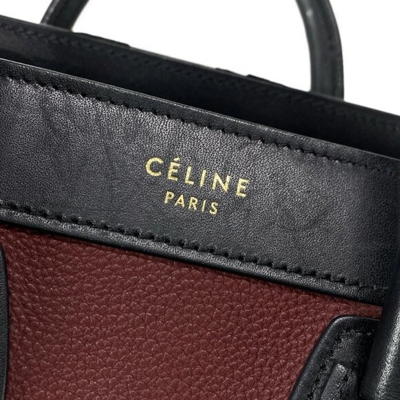 CELINE Luggage Nano Shopper 168243AAC.27CA Bordeaux Black Red Leather - - Picture 8 of 16